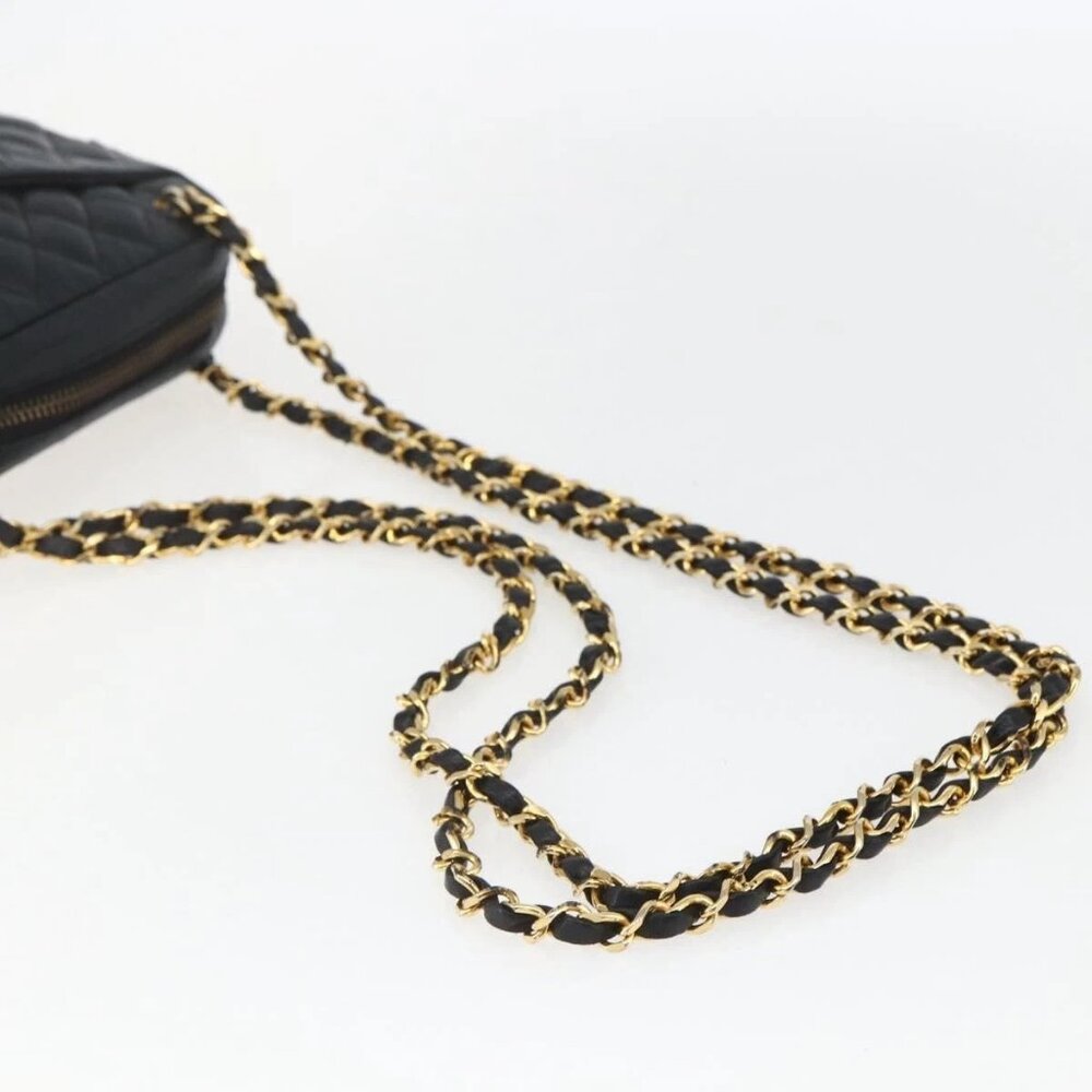 CHANEL Chain Matelasse Shoulder Bag Lamb Skin Black Gold CC Auth ar13902 - Picture 7 of 16
